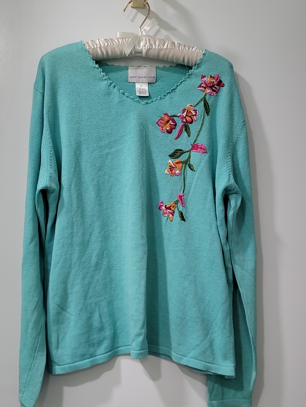 Turquoise Cotton Blend Sweater Top